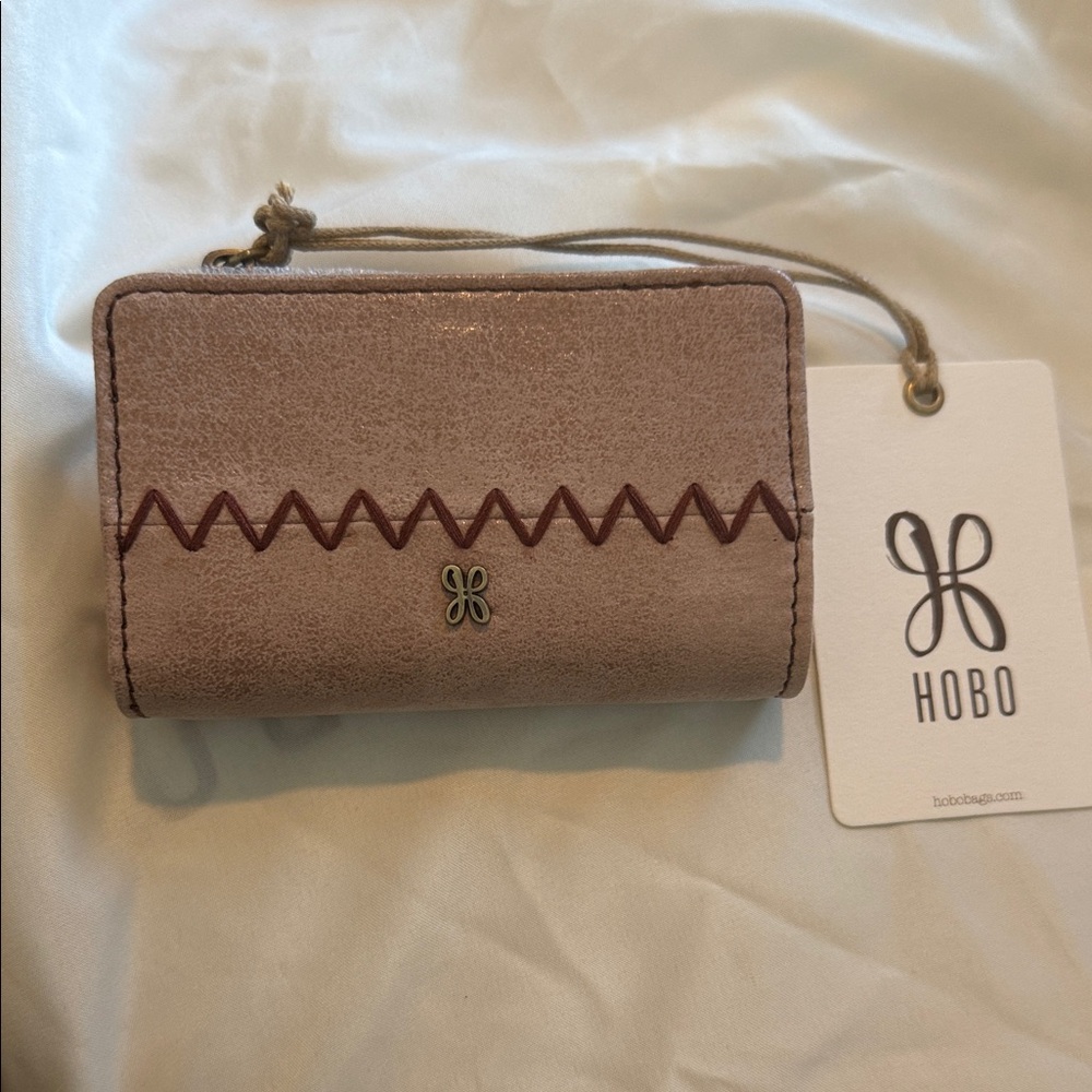 HOBO Jill Taupe Suede Card Case with Zigzag Stitch